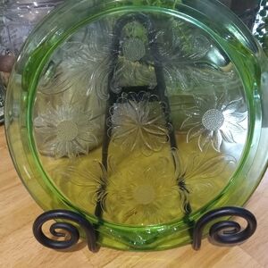 Vintage Green Footed Depression Ware Glass Cake Plate 1930s